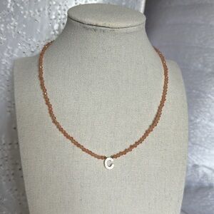 Beautiful Sandstone Necklace w/Gold-Tone Accents & “C” Mother of Pearl Pendant
